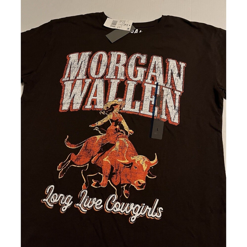 NWT Morgan Wallen Cowgirls Country Music Women’s T-Shirt LARGE Brown Cowboy Tour